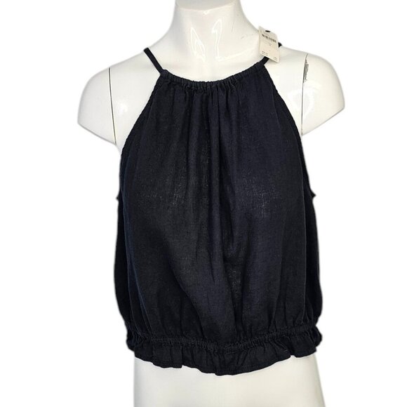Anthropologie Pilcro Cropped Linen Blend Halter Top in Black, Size Small, NWT - Picture 1 of 10